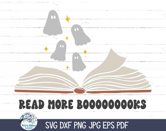 Read More Books Halloween SVG for Cricut, Funny Reading Design for Library, Boo Ghost Book Design, Fall Vinyl Decal File - SVG Png Jpg