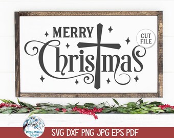 Merry Christmas SVG, Religious Christmas Sign for Cricut, Christmas with Jesus Cross PNG, Christian Holiday Shirt Design, Cut File Download