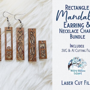 Rechteck Mandala Ohrring Bundle-Datei für Glowforge oder Laser Cutter, Rechteck Holz Ohrring SVG, Ohrring SVG Datei, Laser Cut, Glowforge SVG