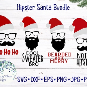 Hipster Weihnachtsmann Weihnachten SVG Bundle für Cricut, lustige Weihnachtsphrasen für Männer, Weihnachtsmann mit Bart und Brille, Dad Shirt für Weihnachten