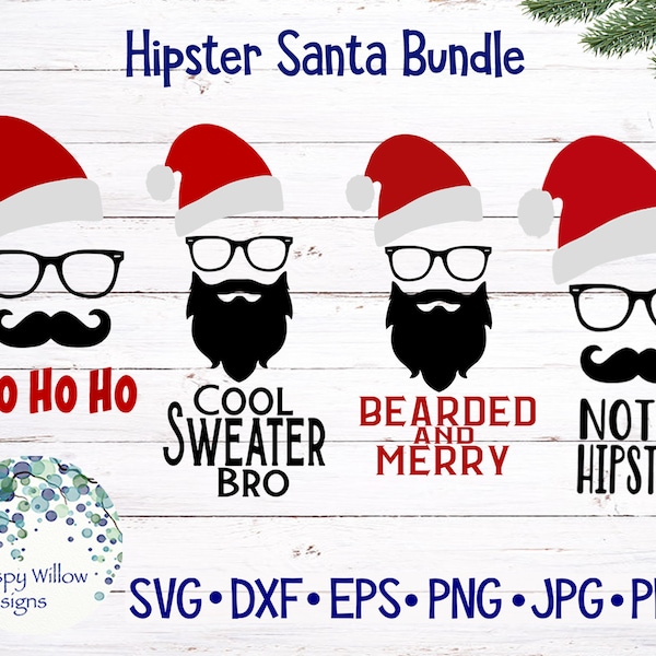 Hipster Santa Claus Christmas SVG Bundle for Cricut, Funny Christmas Phrases for Men, Santa with Beard and Glasses, Dad Shirt for Christmas