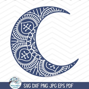 Moon Mandala SVG for Cricut, Celestial Crescent Moon Zentangle, Boho Shirt Design PNG JPG, Eclipse Vinyl Decal Cut File