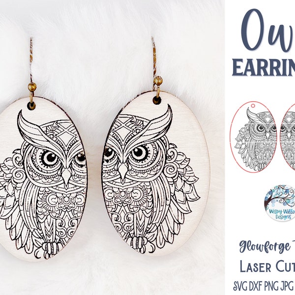 Owl Earring SVG File for Glowforge or Laser Cutter, Boho Bird Jewelry, Animal Earrings, Cute Owl Engraved Wood Earring SVG, AI, Dxf Download