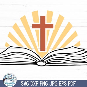 Bible SVG for Cricut, Book with Christian Jesus Cross, Church SVG, Open Bible Illustration PNG, Religious Vinyl Decal File Download