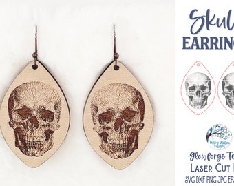 Skull Earring SVG File for Glowforge or Laser Cutter, Halloween Skeleton Earring SVG File, Fall Earring File, Creepy Skull Engrave File