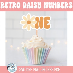 Retro Daisy Number SVG Bundle for Cricut, Baby's First Birthday Party Decor, Retro Daisy Numbers for Birthday Party, Baby Milestone PNG image 2