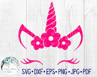 Enhörnings-SVG med blommor för Cricut, enkel enhörningsansiktssilhuettdekalfil för silhuett, söt enhörningsclipart, flickadekalfil png