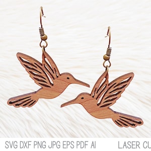 Kolibrie-oorbelbestand voor Glowforge of lasersnijder, vogeloorbel, dangly Wood Earring, Glowforge Craft, Xtool lasergesneden oorbelbestand