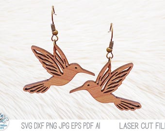 Hummingbird Earring File for Glowforge or Laser Cutter, Bird Earring, Dangly Wood Earring, Glowforge Craft, Xtool Laser Cut Earring File