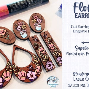 Floral Earrings Bundle, File for Glowforge or Laser Cutter, Spring Flower Earrings, Wood Earring SVG File, Flower Bouquet Dangle Earrings image 3