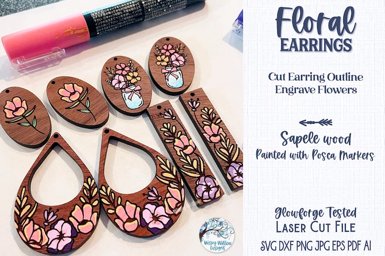 Floral Earrings Bundle, File for Glowforge or Laser Cutter, Spring Flower Earrings, Wood Earring SVG File, Flower Bouquet Dangle Earrings image 3