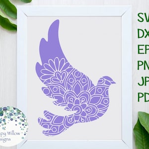Dove Mandala SVG, DXF, Digital Download, Bird, Boho, Hippie, Cricut, Silhouette, Cut File, Vinyl Decal, Dove SVG, Easter, Bird, Intricate