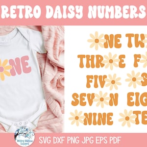 Retro Daisy Number SVG Bundle for Cricut, Baby's First Birthday Party Decor, Retro Daisy Numbers for Birthday Party, Baby Milestone PNG image 1