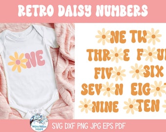 Retro Daisy Number SVG Bundle for Cricut, Baby's First Birthday Party Decor, Retro Daisy Numbers for Birthday Party, Baby Milestone PNG