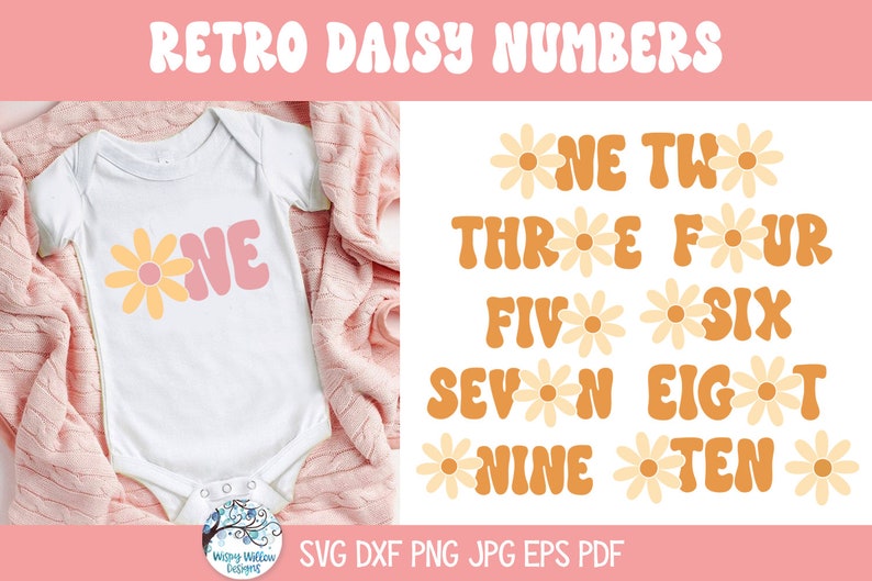 Retro Daisy Number SVG Bundle for Cricut, Baby's First Birthday Party Decor, Retro Daisy Numbers for Birthday Party, Baby Milestone PNG image 1