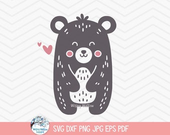 Bear SVG dla Cricut, Animal Illustration Clipart PNG, Cute Teddy Bear Silhouette, Baby Shower, Cute Kid's Shirt, Nursery, Cut File Printable