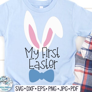 Il mio primo coniglietto pasquale SVG, fiocco coniglietto pasquale con papillon SVG, la mia prima Pasqua, maglietta pasquale per bambino, download digitale PNG, file Jpg