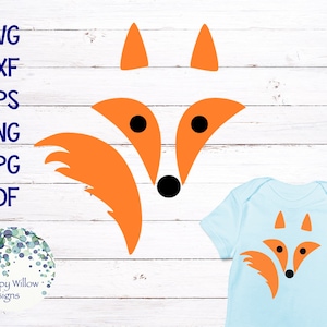 Fox SVG, DXF, PNG, eps, jpeg, pdf, Cute Fox Face, Simple Fox, Fox Face, Fox Tail, Shirt, Baby Shower, Bodysuit, Fox Digital Design, Cricut