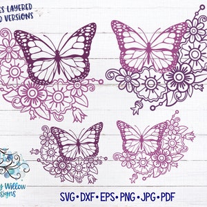 Bundle SVG floral papillon pour Cricut, papillon avec fleurs, mandala papillon et fleur, mandala papillon d'été Png, fichier sticker vinyle