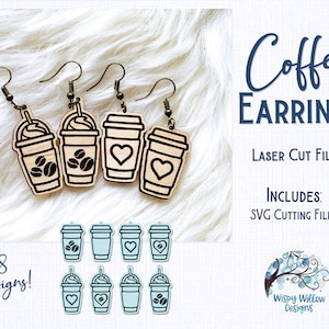Coffee Earring File for Glowforge or Laser Cutter, Latte Earring, Coffee Earring SVG, Wood Earring, Glowforge Craft, Laser Cut Earring File