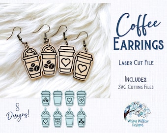 Coffee Earring File for Glowforge or Laser Cutter, Latte Earring, Coffee Earring SVG, Wood Earring, Glowforge Craft, Laser Cut Earring File