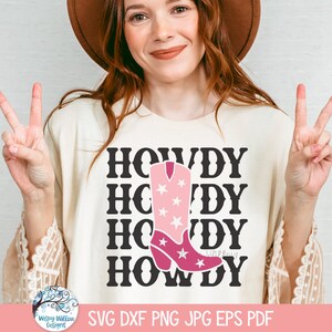Howdy SVG-Datei für Cricut, Retro Western Cowboy-Boot-Shirt Design PNG, Country Western Tanz druckbare JPG, Cowgirl Vinyl Aufkleber Schnittdatei