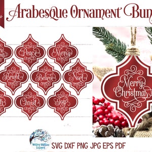 Pacote SVG de enfeites de Natal Arabesco, Azulejo Arabesco Svg, Enfeites de Azulejo Elegantes, Enfeites Arabescos, Natal Svg, Feliz Natal Svg