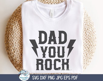 Dad You Rock SVG, Rock N Roll Dad Tshirt Design PNG, Father's Day Gift JPG, Men's Music Shirt, Lighting Bolt, Vinyl Decal File for Cricut