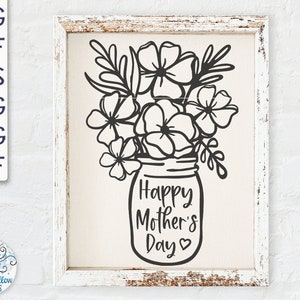 Arquivo SVG de flores para o Dia das Mães para Cricut, flores em potes de vidro SVG, PNG para o Dia das Mães, flores de fazenda para a mãe, download de decalque de vinil