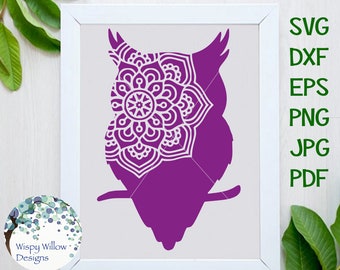 Sowa Mandala SVG dla Cricut Vinyl Decal Cut File, Animal Mandala Clip Art, Ptak z Mandalą, Animal Zentangle PNG, Pretty Intricate Owl