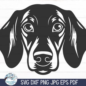 Dachshund SVG, Realistic Weiner Dog Face Clipart PNG, Dog Silhouette, Detailed Vinyl Decal File for Cricut, Cute Dog Head Drawing JPG Dxf