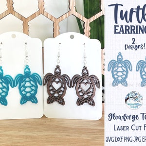Archivo SVG de aretes de tortuga para Glowforge o cortador láser, joyería de playa de verano, aretes de animales náuticos, joyería Glowforge, archivo cortado con láser