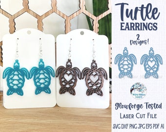 Turtle Earrings SVG File for Glowforge or Laser Cutter, Summer Beach Jewelry, Nautical Animal Earring, Glowforge Jewelry, Laser Cut File