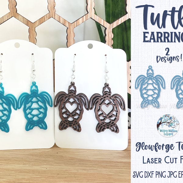 Turtle Earrings SVG File for Glowforge or Laser Cutter, Summer Beach Jewelry, Nautical Animal Earring, Glowforge Jewelry, Laser Cut File