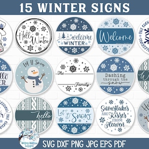Winter SVG Bundle für Cricut, Schneeflocke Urlaub Runde Türschilder PNG, Zopfmuster stricken, Hallo Winter, Let it Snow, Willkommen Türhänger JPG