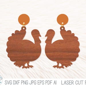 Thanksgiving Turkey Earring SVG File for Laser Cutter, Fall Holiday Jewelry, Turkey Silhouette, Autumn Laser Cut File for Glowforge, xTool