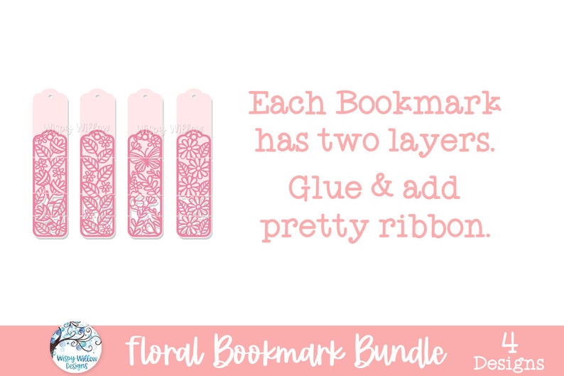 Floral Bookmark SVG Bundle for Cricut, Floral Butterfly Bookmark, Spring Plant Paper Cut Cardstock Bookmark for Reading, Library Reader Gift image 3