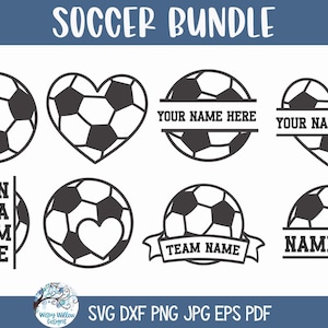Fußball SVG Bundle für Cricut, Sport Split Name Monogramm Rahmen PNG JPG, Herz Fußballtrainer Mama Papa Shirt Design, Sport Herz Border Datei