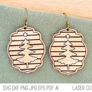 Christmas Tree Earring SVG for Glowforge or Laser Cutter, Farmhouse Rustic Winter Tree Jewelry, Engraved Holiday Wood Dangle Earring SVG