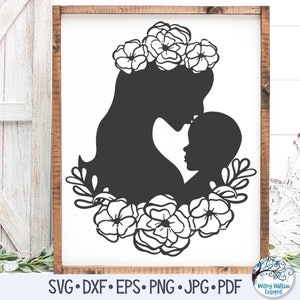 Mãe Floral com Bebê Svg, Silhueta de Mãe e Bebê Svg, Bebê Svg, Mãe Svg, Mãe e Bebê com Flores, Gravidez, Novo Bebê, Cricut Svg Png