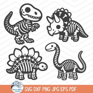 Paquete SVG de esqueleto de dinosaurio para Cricut, Triceratops, Brachiosaurus, Stegosaurus, T Rex, huesos fósiles de animales, imágenes prediseñadas JPG, Halloween divertido
