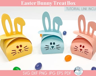 Boîte lapin de Pâques SVG pour Cricut, porte-bonbons, modèle de papier cartonné 3D printemps, travaux manuels pour enfants, fichier boîte cadeau fête de Pâques