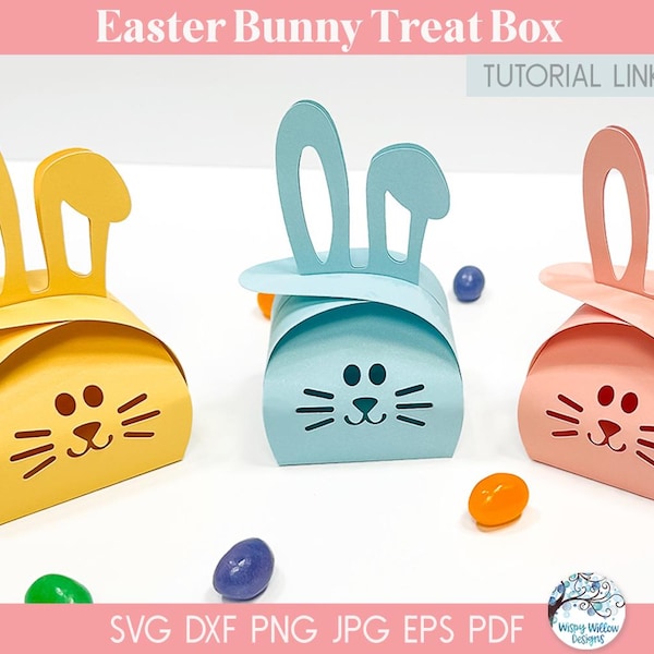Easter Bunny Box SVG for Cricut, Candy Treat Holder, Spring 3D Cardstock Paper Template,  DIY Craft for Kids, Easter Party Favor Box File