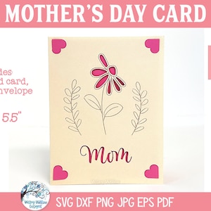 Carte de fête des mères SVG pour Cricut, carte de maman fleur marguerite, carte R20 papercut et enveloppe, carte de voeux avec insert en papier cartonné, cadeau maman