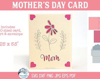 Mother's Day Card SVG for Cricut, Daisy Flower Mom Card, Papercut R20 Card and Envelope, Cardstock Insert Greeting Card, Mom Gift