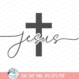 Jesus SVG for Cricut, Religious Cross Shirt Design PNG, Jesus Christ Cursive Script, Christian Church Vinyl Decal Cut File, Printable JPG