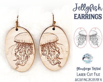 Jellyfish Earring SVG File for Glowforge or Laser Cutter, Ocean Sea Animal Engraved Jewelry, Summer Earrings for Beach, Digital Download