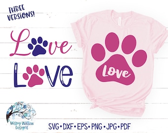 Kärlek med tassavtryck SVG, hundtasskärlek SVG, hundkärlek Svg, kärlek i tassavtryck Svg, tassavtryck, hundkärlek SVG vinyldekalfil, katt Svg, hund Svg