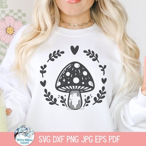 Cogumelo SVG para Cricut, design de camisa de casa de campo para mulheres PNG, cogumelo mágico floral JPG, arquivo de corte boho mágico místico