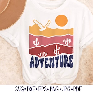 Przygoda SVG dla Cricut, Krajobraz Dessert Life PNG, Boho Letni Kemping Sublimacja Jpg, Arizona Desert Cactus, Plik Cięcia Naklejek Winylowych